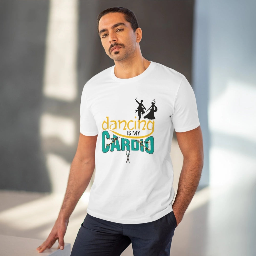 HamariDookan Men's PC Cotton Dancing Is My Cardio Printed T Shirt (Color: White, Thread Count: 180GSM)