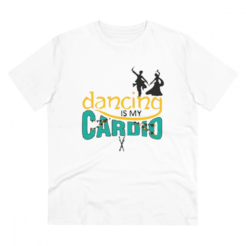 HamariDookan Men's PC Cotton Dancing Is My Cardio Printed T Shirt (Color: White, Thread Count: 180GSM)
