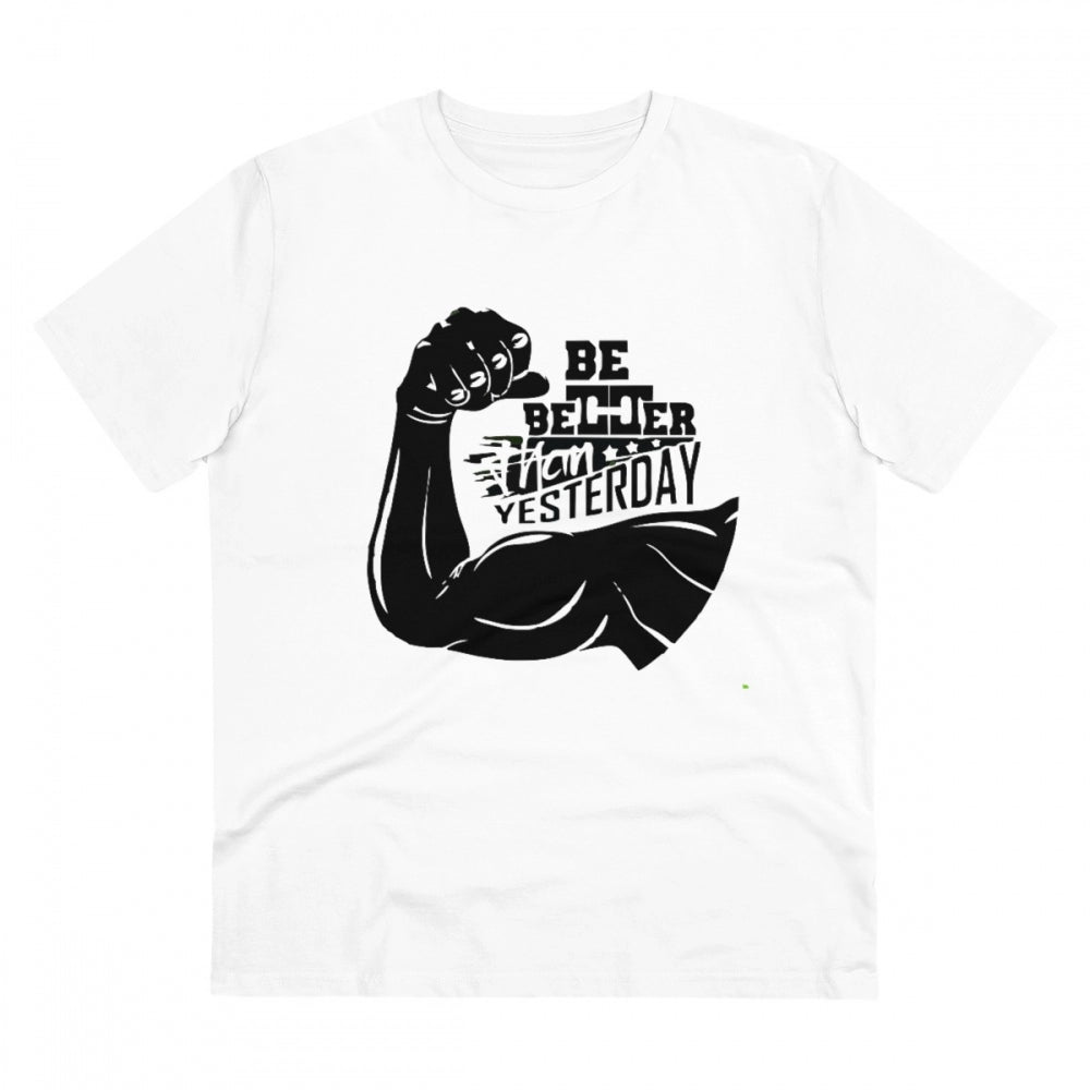 HamariDookan Men's PC Cotton Be Beter Than Yesterday Printed T Shirt (Color: White, Thread Count: 180GSM)