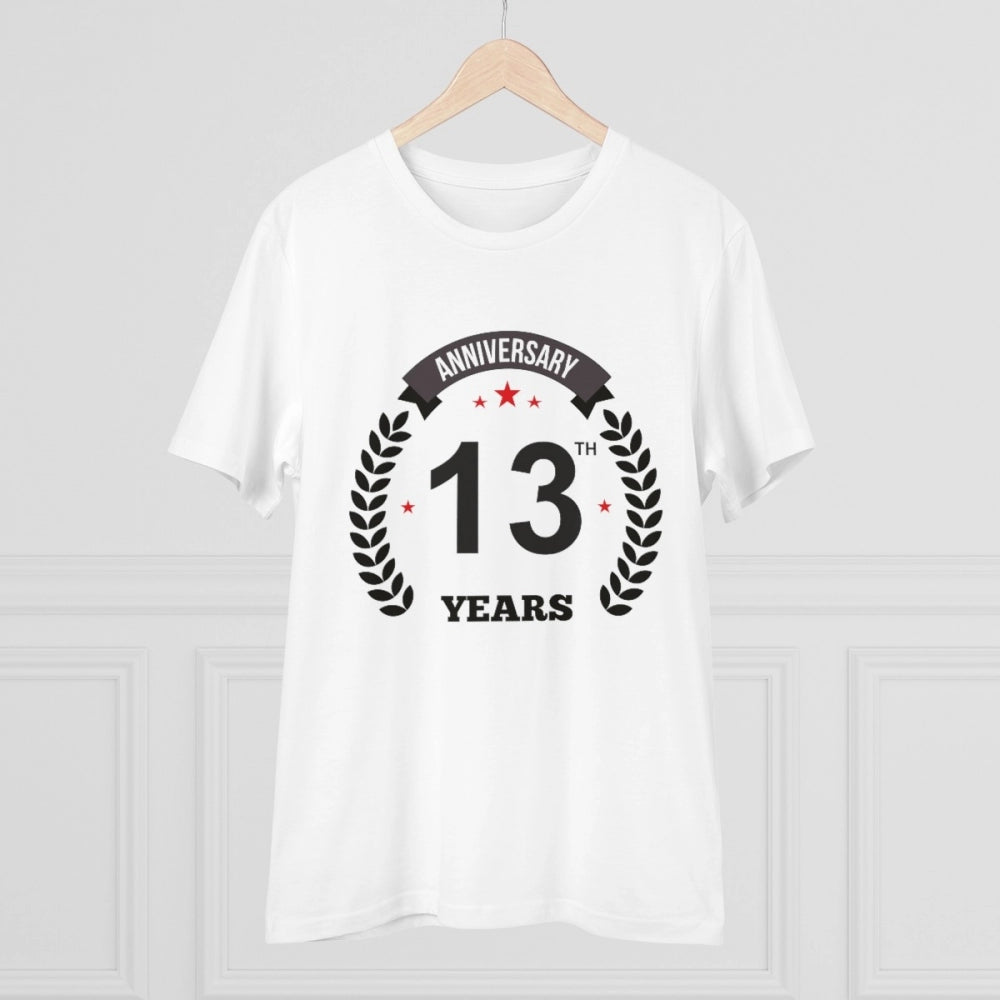 HamariDookan Men's PC Cotton 13th Anniversary Printed T Shirt (Color: White, Thread Count: 180GSM)