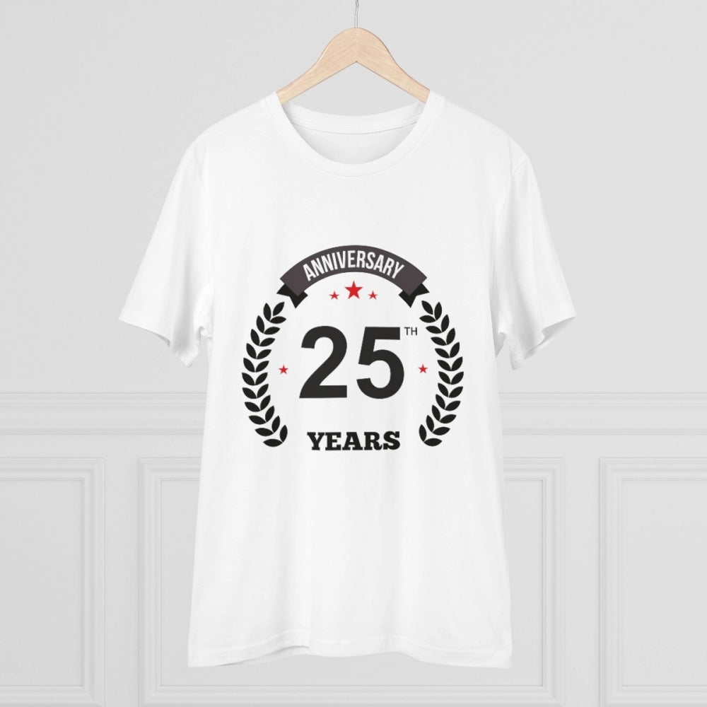 HamariDookan Men's PC Cotton 25th Anniversary Printed T Shirt (Color: White, Thread Count: 180GSM)
