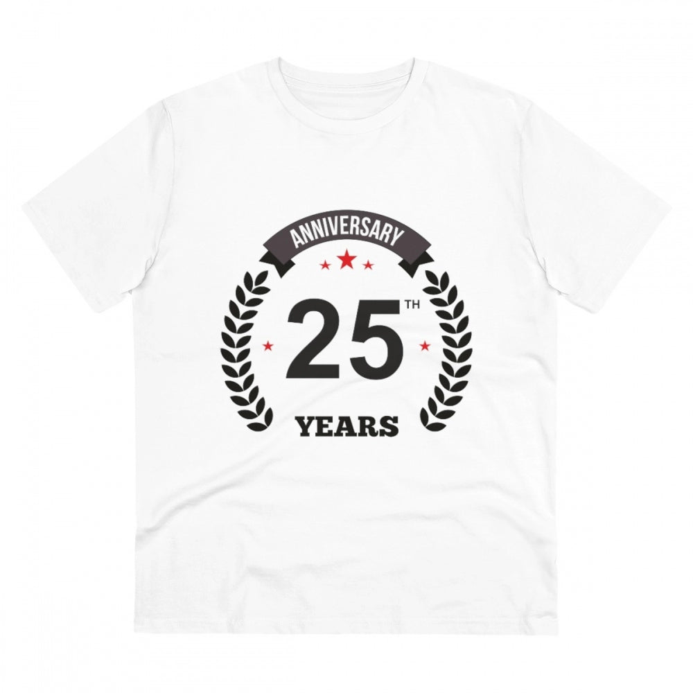 HamariDookan Men's PC Cotton 25th Anniversary Printed T Shirt (Color: White, Thread Count: 180GSM)