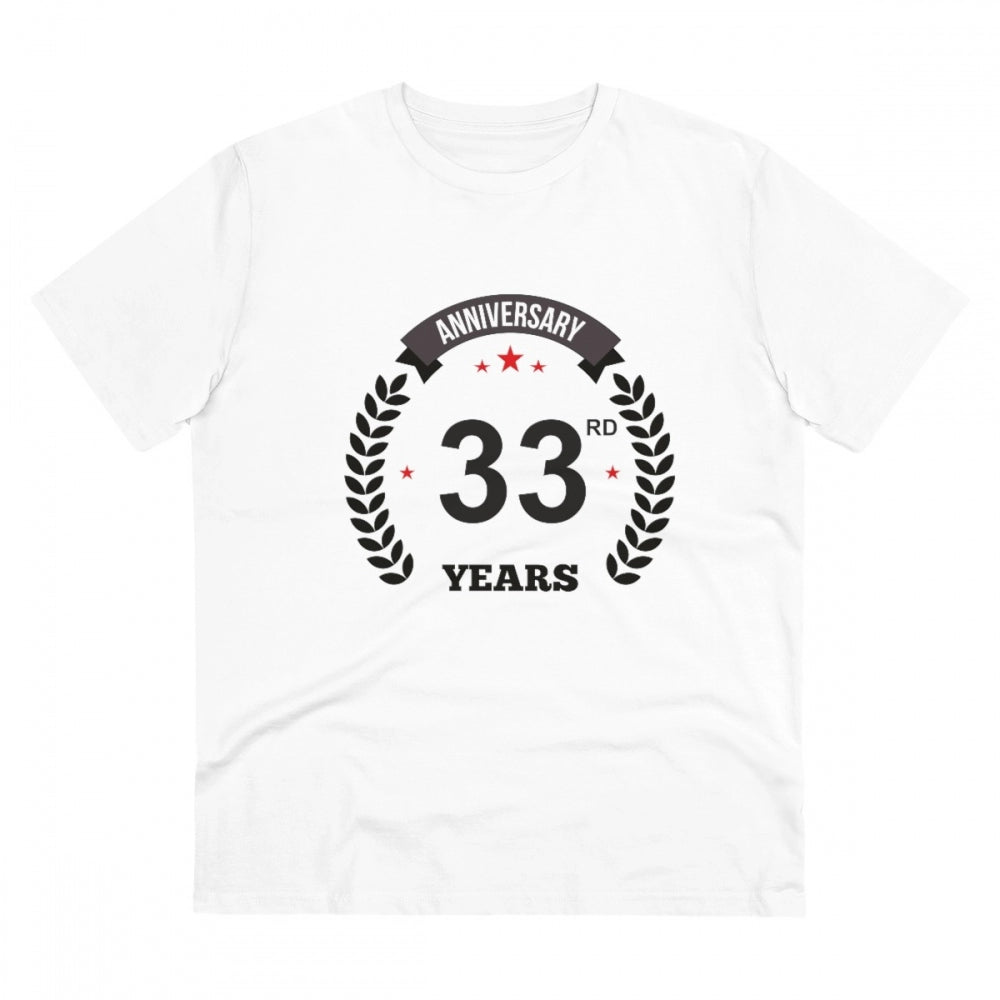 HamariDookan Men's PC Cotton 33rd Anniversary Printed T Shirt (Color: White, Thread Count: 180GSM)