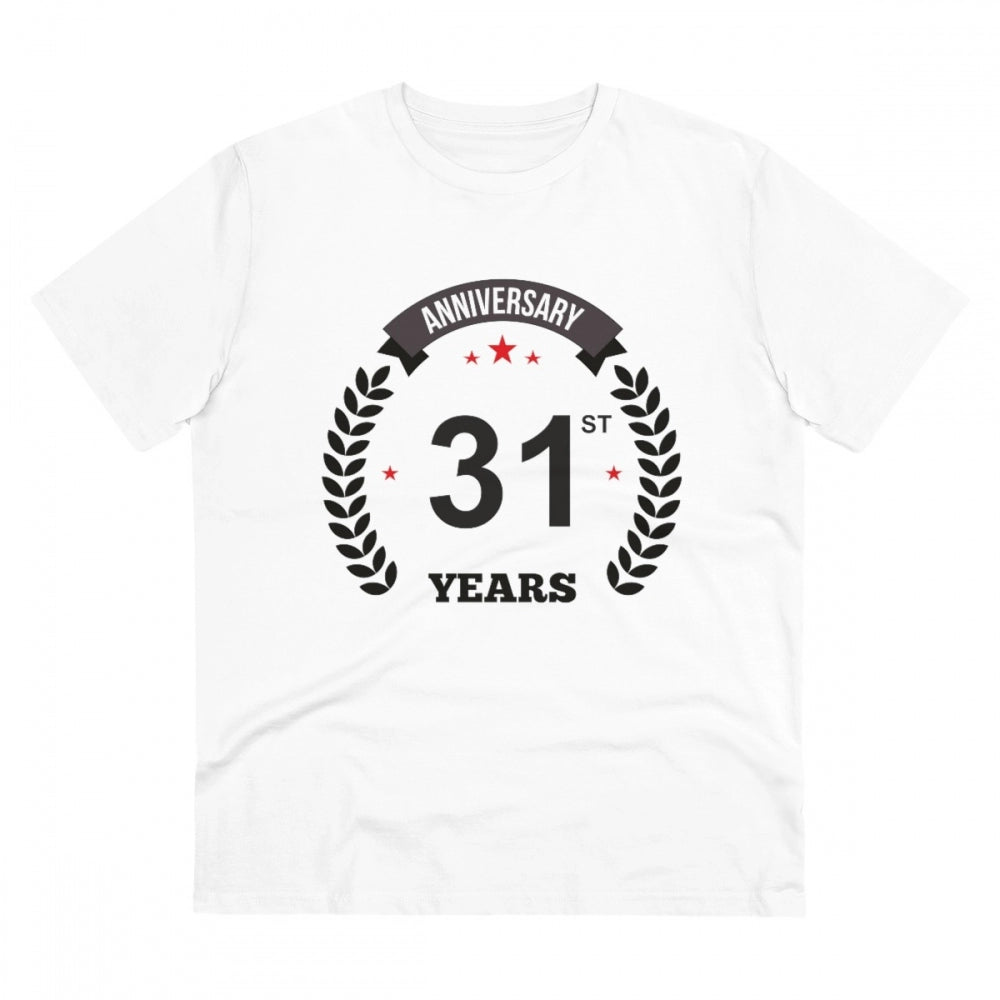 HamariDookan Men's PC Cotton 31st Anniversary Printed T Shirt (Color: White, Thread Count: 180GSM)