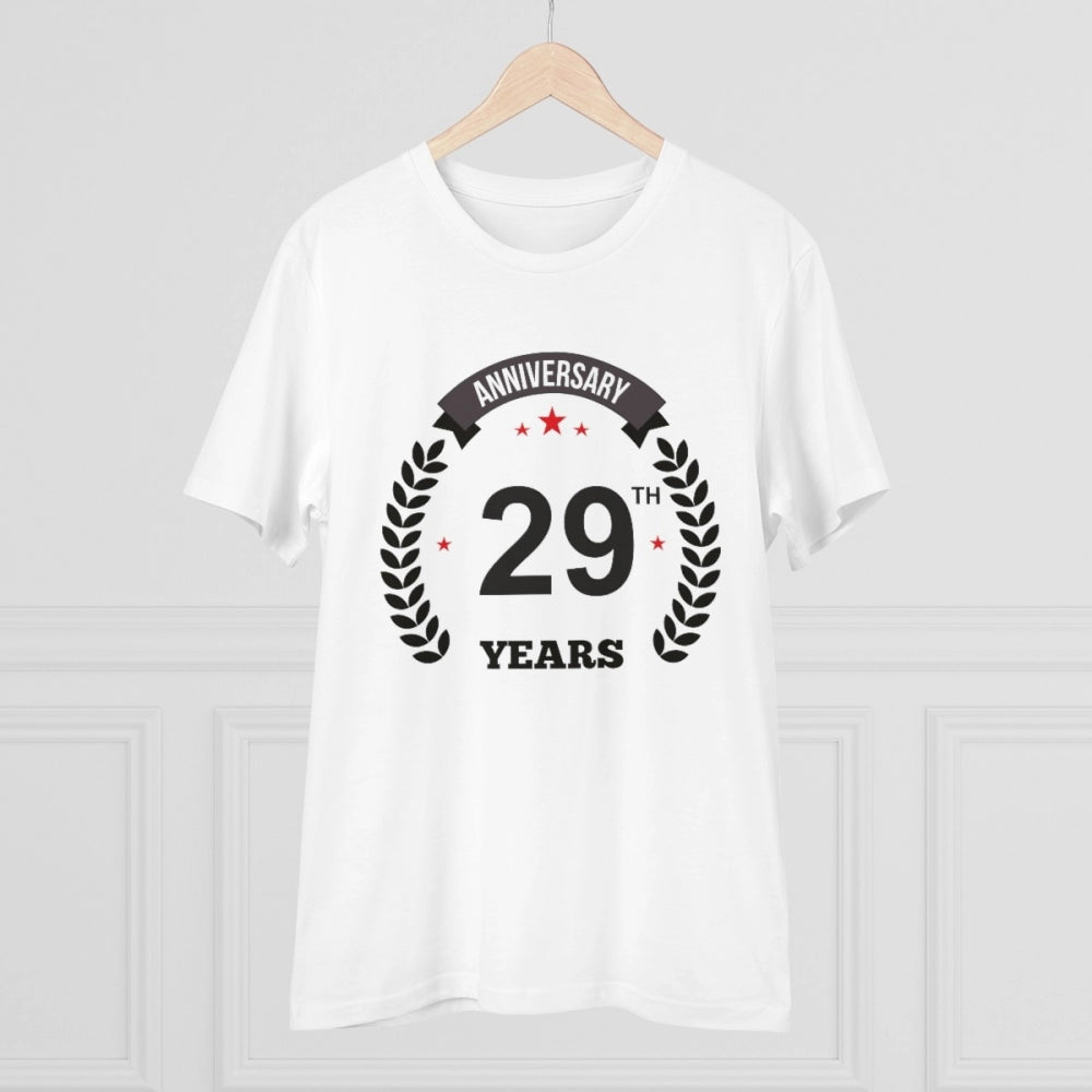HamariDookan Men's PC Cotton 29th Anniversary Printed T Shirt (Color: White, Thread Count: 180GSM)