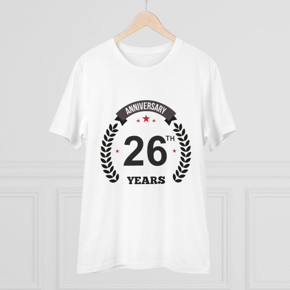 HamariDookan Men's PC Cotton 26th Anniversary Printed T Shirt (Color: White, Thread Count: 180GSM)