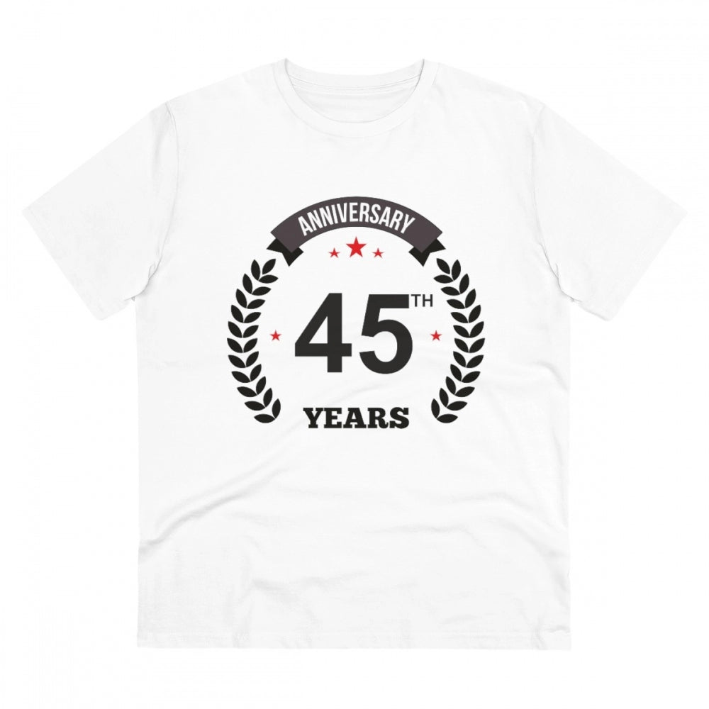 HamariDookan Men's PC Cotton 45th Anniversary Printed T Shirt (Color: White, Thread Count: 180GSM)