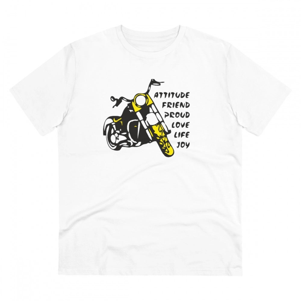HamariDookan Men's PC Cotton Bike Ride Design Printed T Shirt (Color: White, Thread Count: 180GSM)