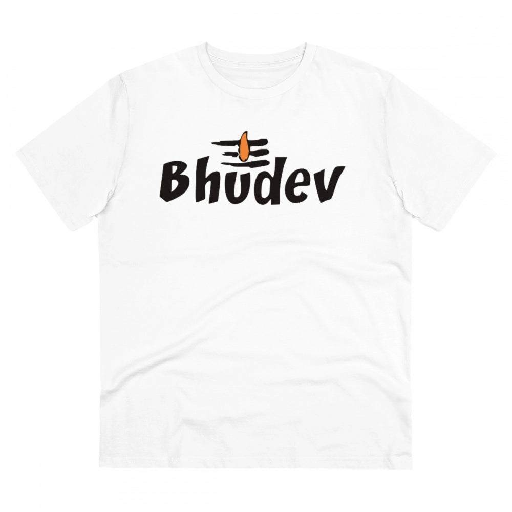 HamariDookan Men's PC Cotton Bhudev Printed T Shirt (Color: White, Thread Count: 180GSM)