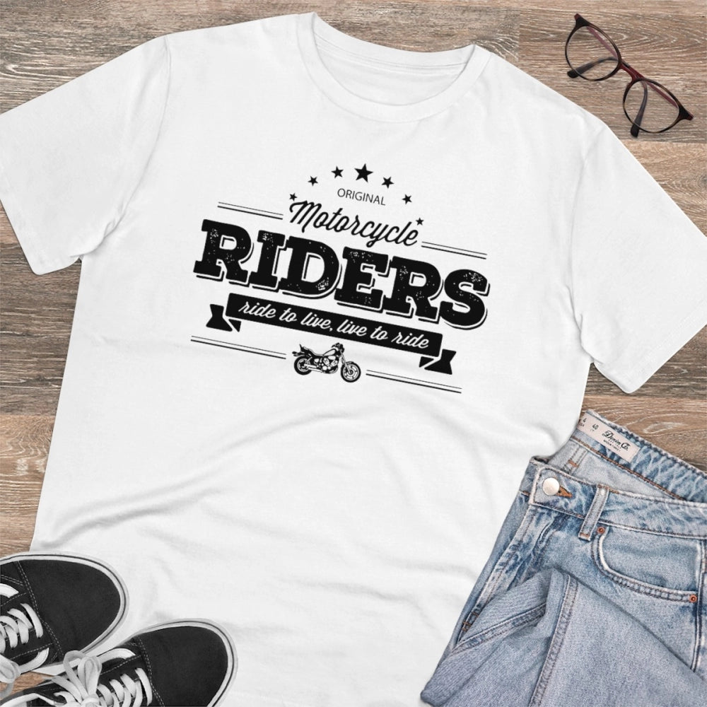 HamariDookan Men's PC Cotton Bike Ride Design Printed T Shirt (Color: White, Thread Count: 180GSM)