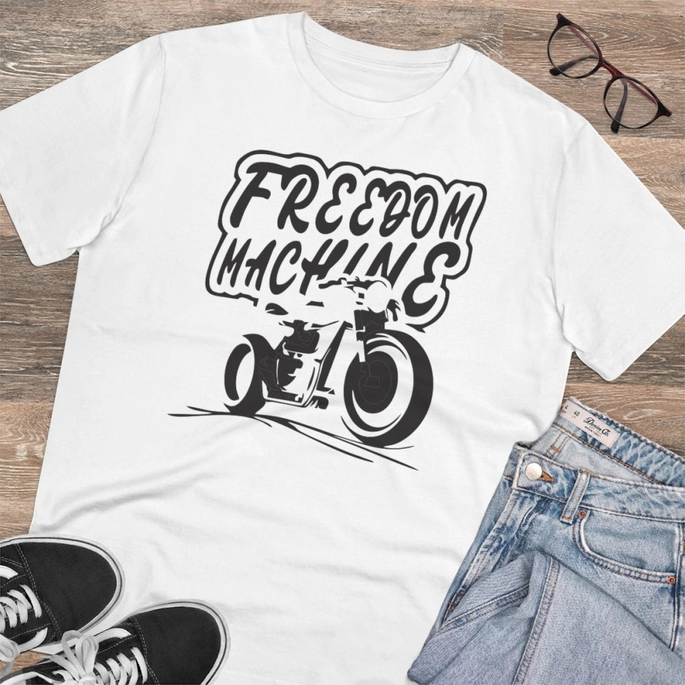 HamariDookan Men's PC Cotton Bike Ride Design Printed T Shirt (Color: White, Thread Count: 180GSM)