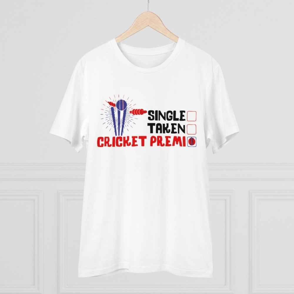 HamariDookan Men's PC Cotton Cricket Design Printed T Shirt (Color: White, Thread Count: 180GSM)