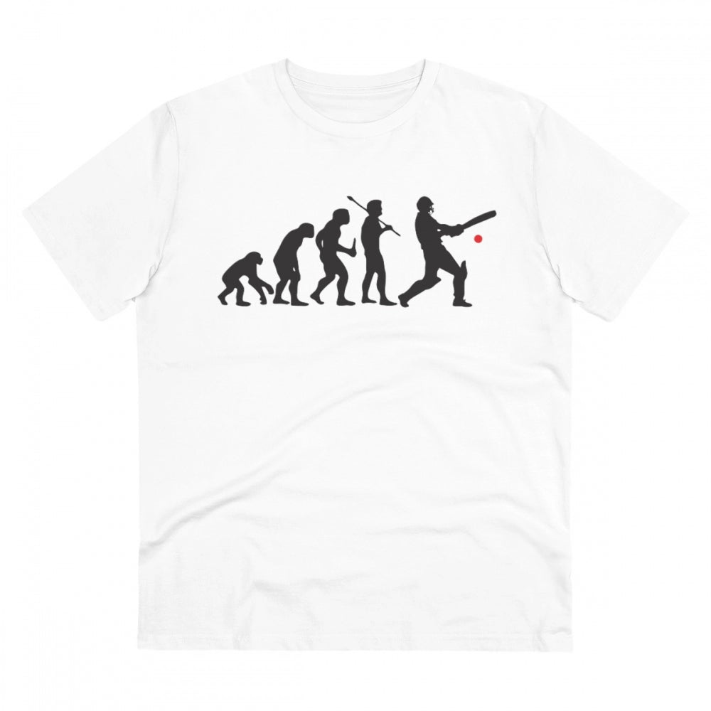 HamariDookan Men's PC Cotton Cricket Design Printed T Shirt (Color: White, Thread Count: 180GSM)