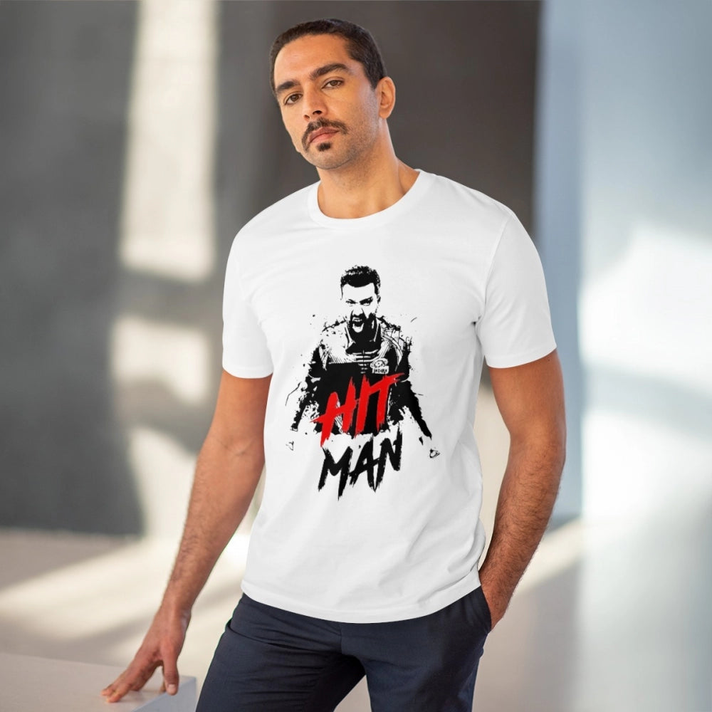 HamariDookan Men's PC Cotton Cricket Design Printed T Shirt (Color: White, Thread Count: 180GSM)