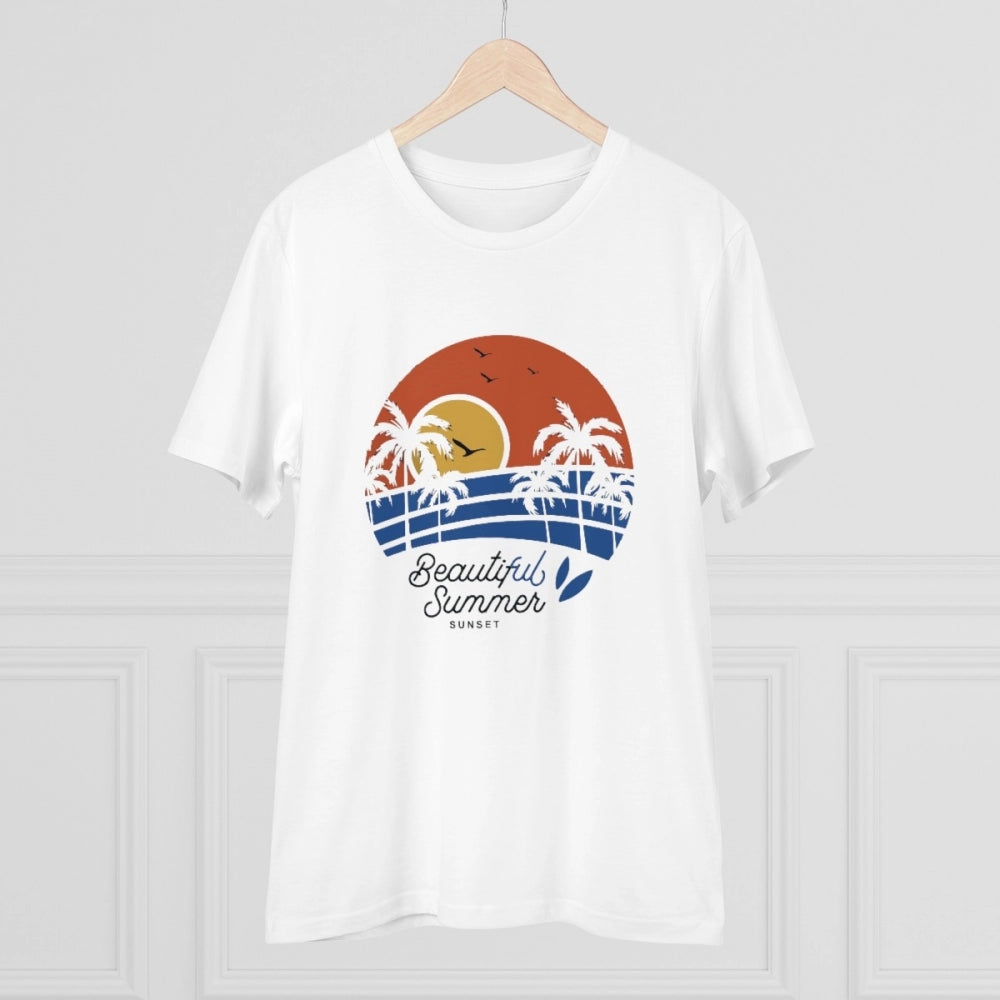 HamariDookan Men's PC Cotton Beautiful Summer Printed T Shirt (Color: White, Thread Count: 180GSM)