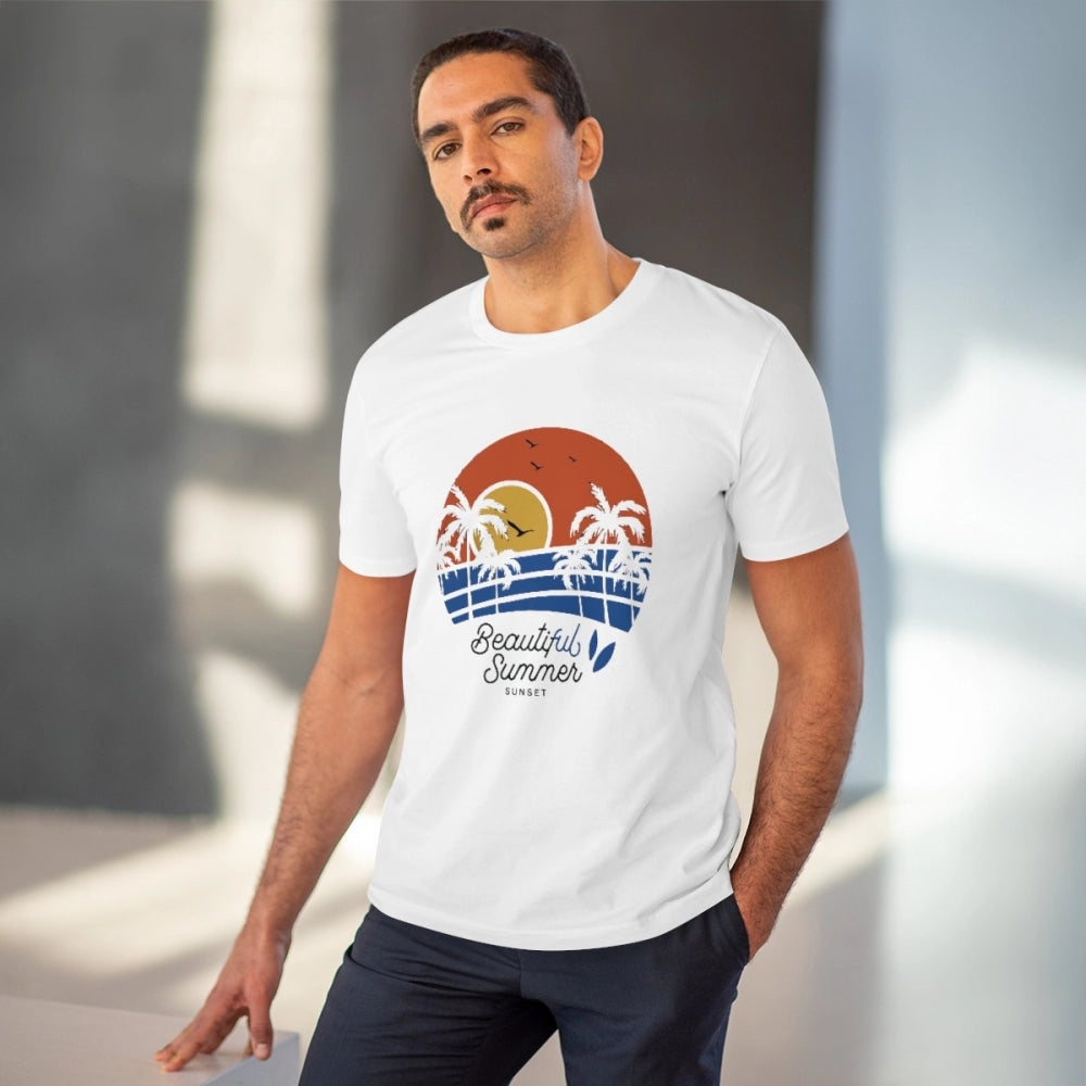 HamariDookan Men's PC Cotton Beautiful Summer Printed T Shirt (Color: White, Thread Count: 180GSM)