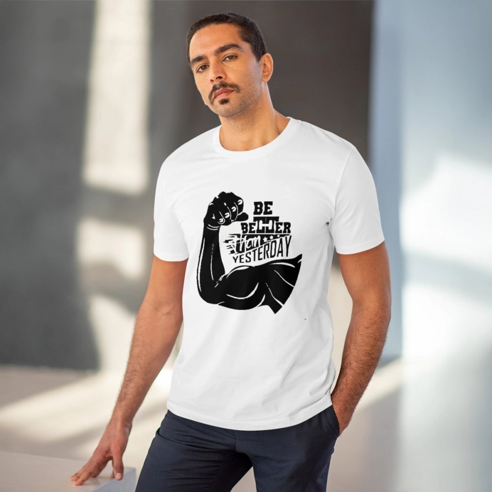 HamariDookan Men's PC Cotton Be Beter Than Yesterday Printed T Shirt (Color: White, Thread Count: 180GSM)