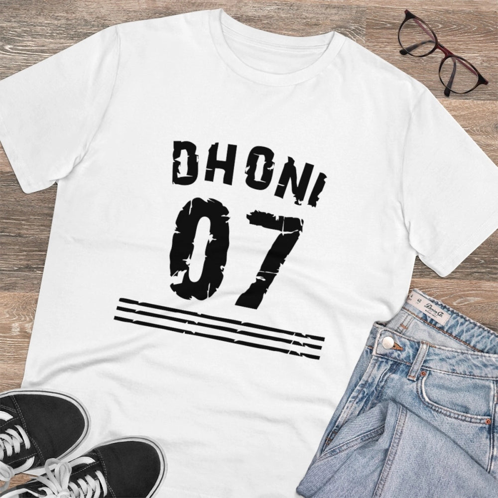 HamariDookan Men's PC Cotton Cricket Design Printed T Shirt (Color: White, Thread Count: 180GSM)