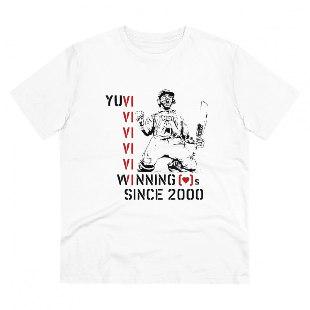 HamariDookan Men's PC Cotton Cricket Design Printed T Shirt (Color: White, Thread Count: 180GSM)