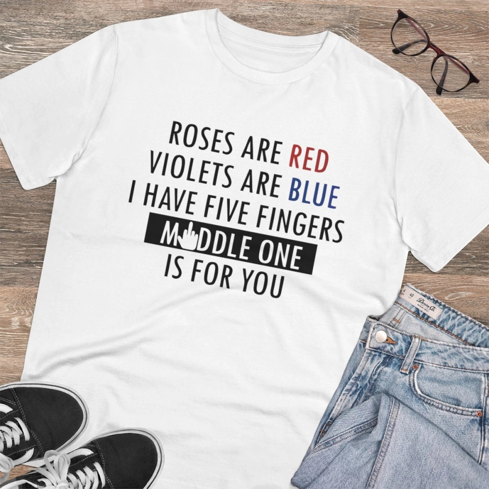 HamariDookan Men's PC Cotton Roses Are Red Printed T Shirt (Color: White, Thread Count: 180GSM)