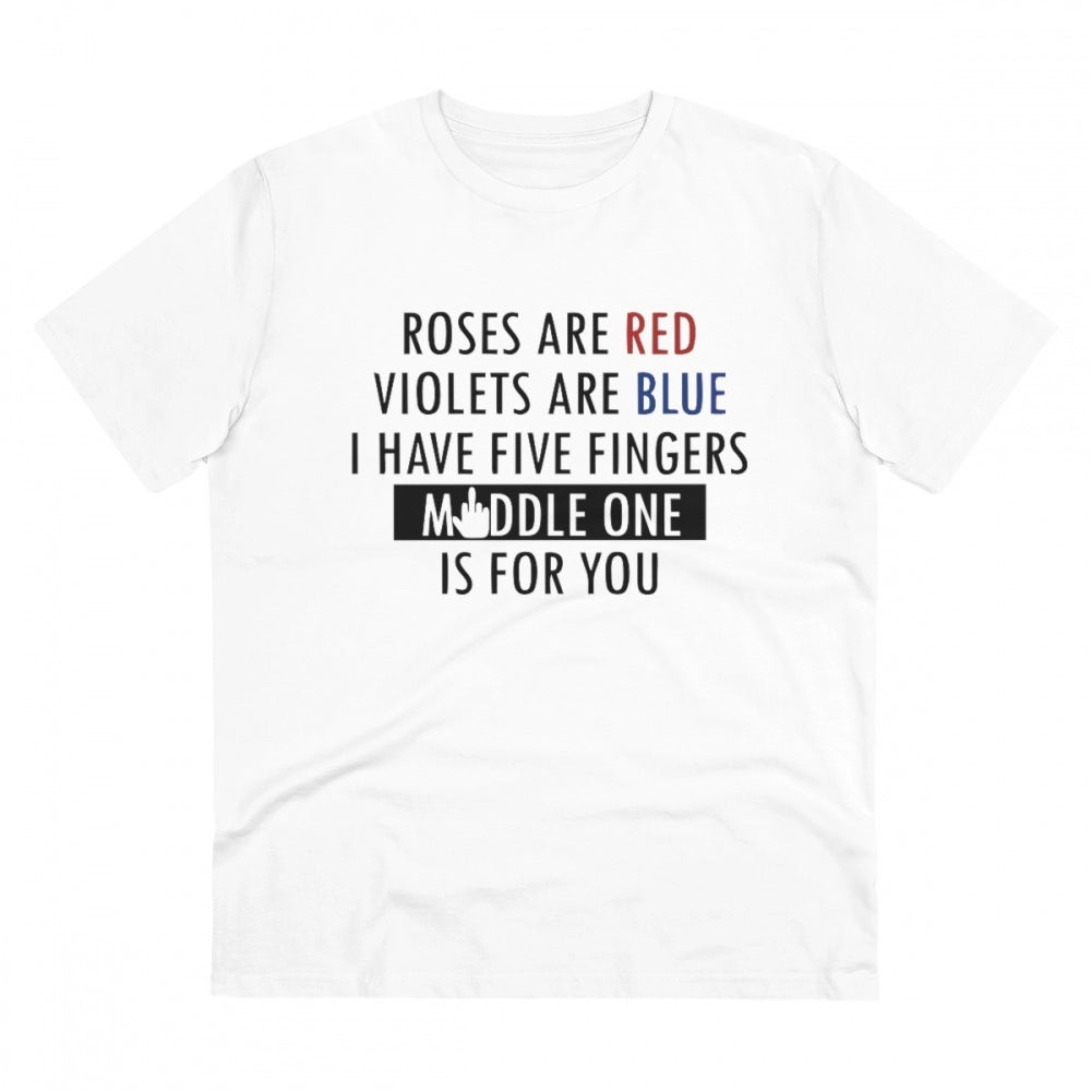 HamariDookan Men's PC Cotton Roses Are Red Printed T Shirt (Color: White, Thread Count: 180GSM)