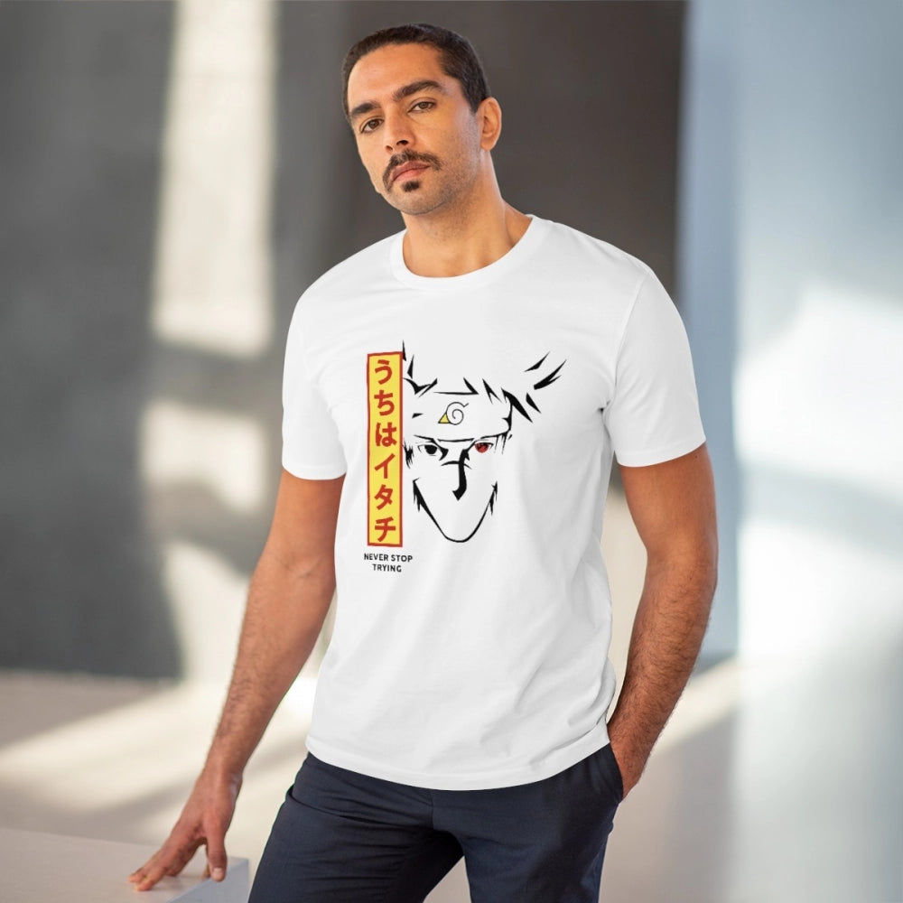 HamariDookan Men's PC Cotton Kunffo Printed T Shirt (Color: White, Thread Count: 180GSM)
