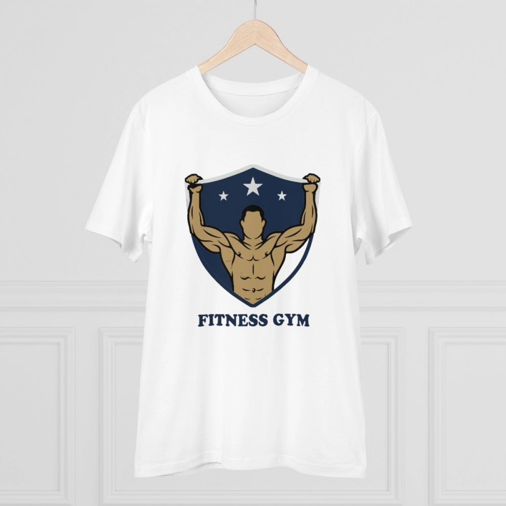 HamariDookan Men's PC Cotton Fittnes Gym Printed T Shirt (Color: White, Thread Count: 180GSM)