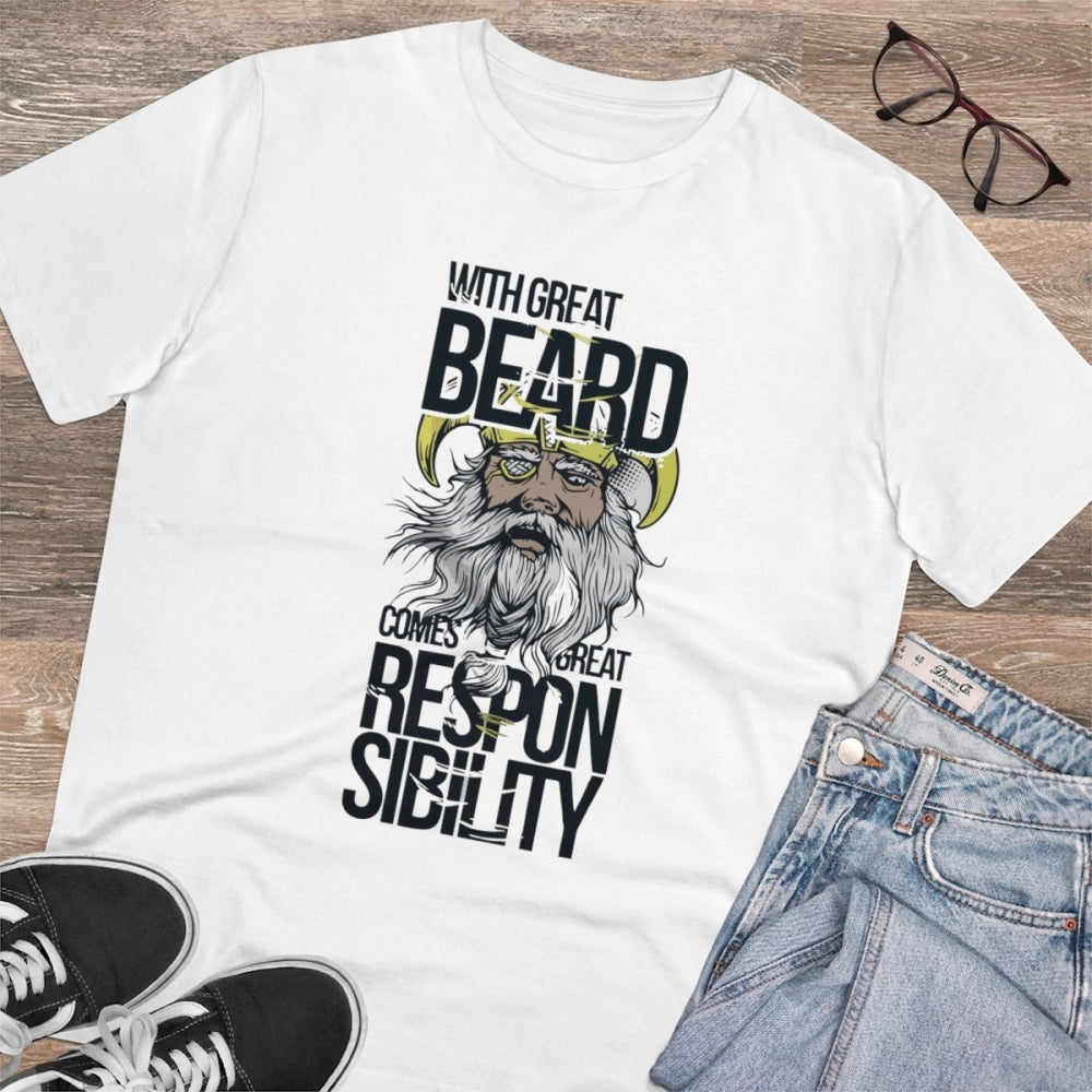 HamariDookan Men's PC Cotton With Great Beard Comes Printed T Shirt (Color: White, Thread Count: 180GSM)