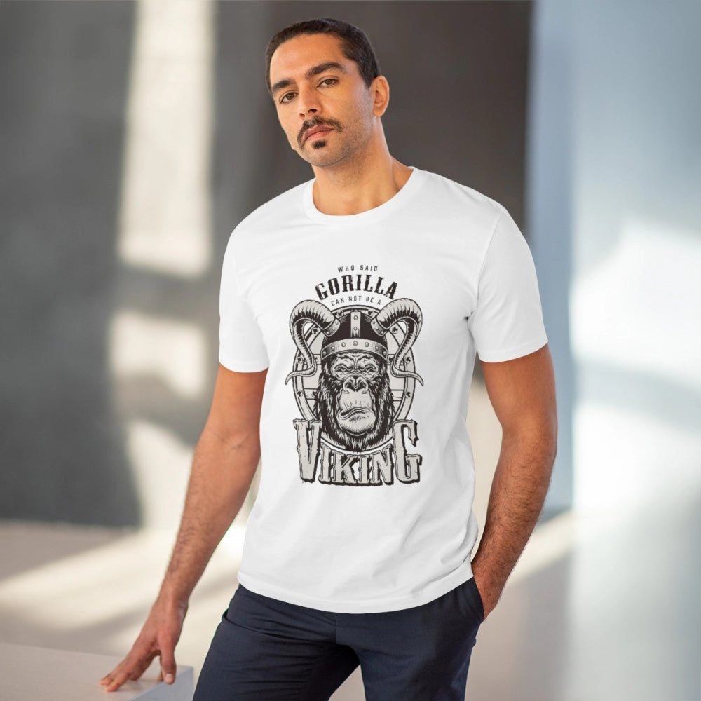 HamariDookan Men's PC Cotton Gorila Desing Printed T Shirt (Color: White, Thread Count: 180GSM)