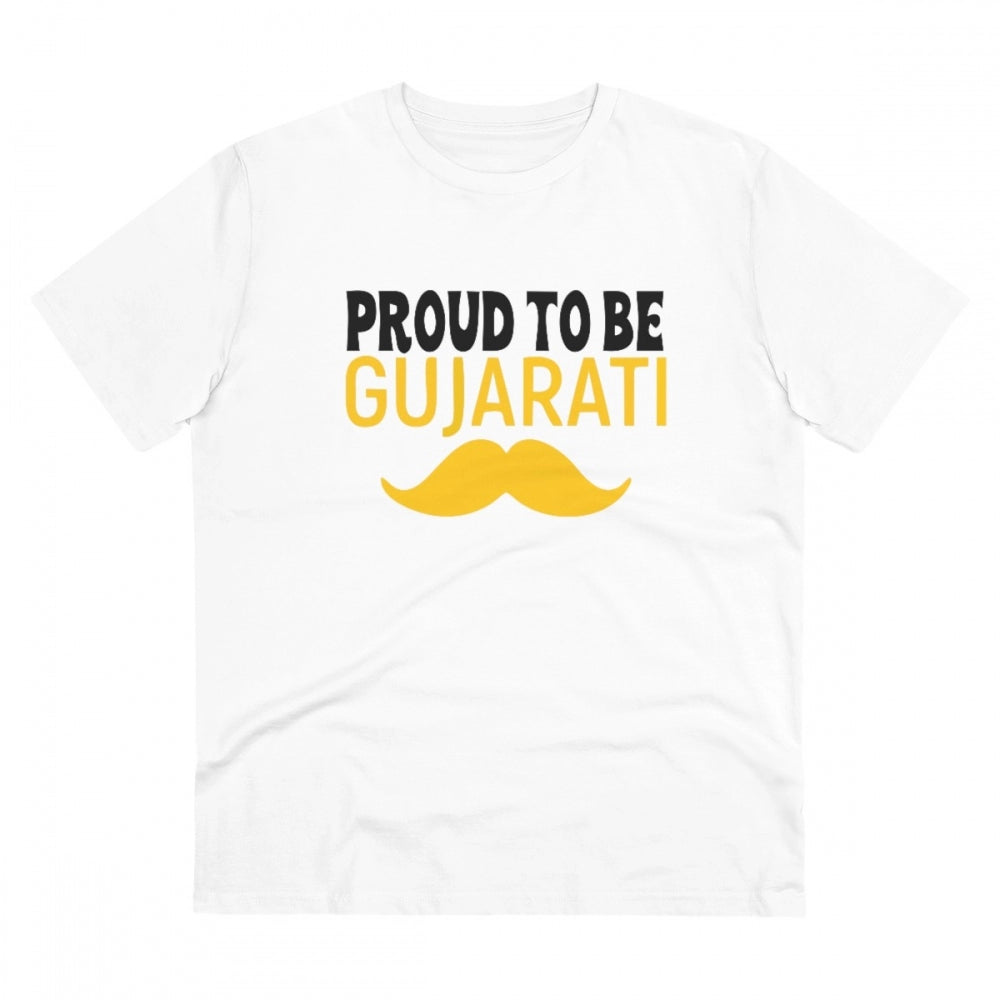 HamariDookan Men's PC Cotton Proud To Be Gujarati Printed T Shirt (Color: White, Thread Count: 180GSM)