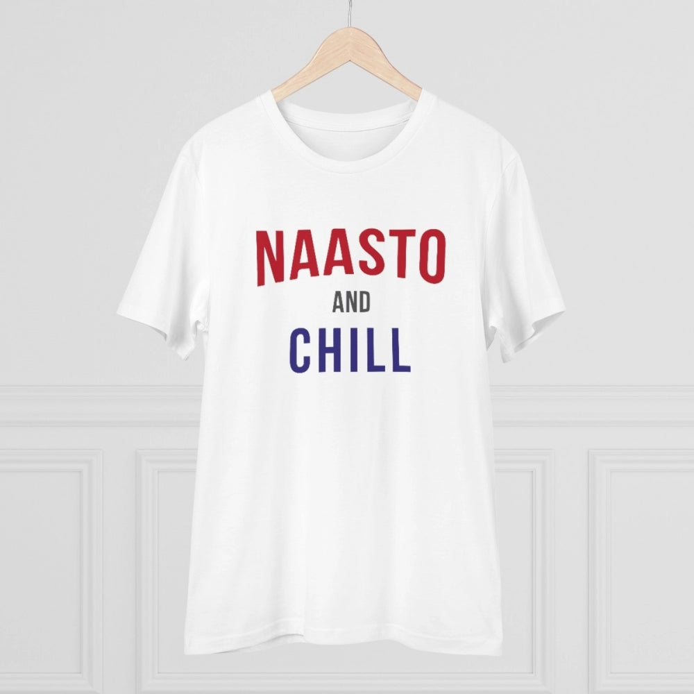 HamariDookan Men's PC Cotton Nasto And Chill Printed T Shirt (Color: White, Thread Count: 180GSM)