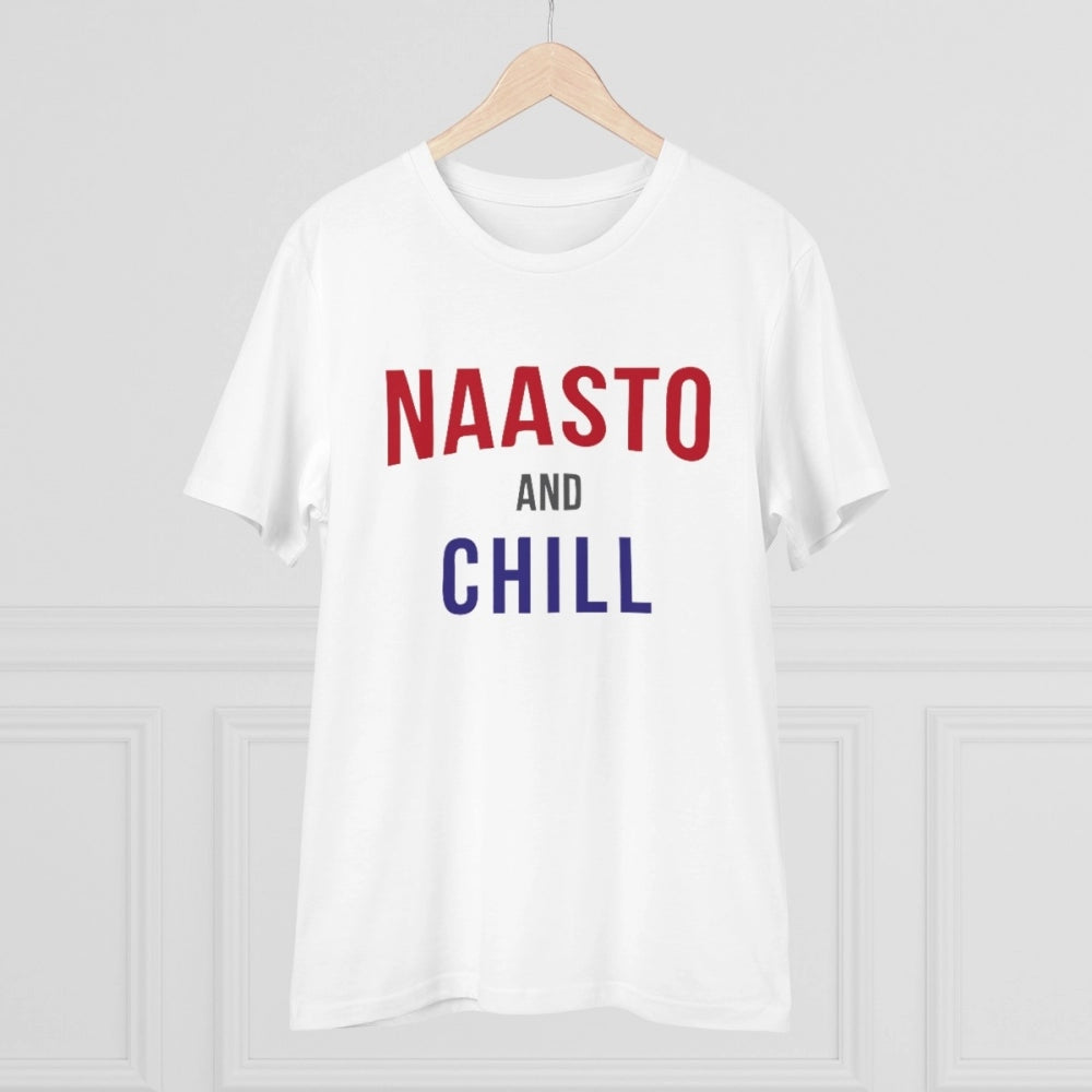HamariDookan Men's PC Cotton Nasto And Chill Printed T Shirt (Color: White, Thread Count: 180GSM)