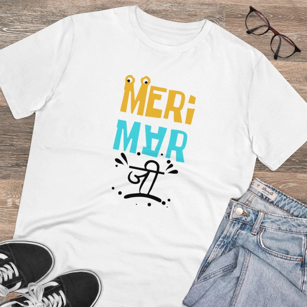 HamariDookan Men's PC Cotton Meri Marji Printed T Shirt (Color: White, Thread Count: 180GSM)