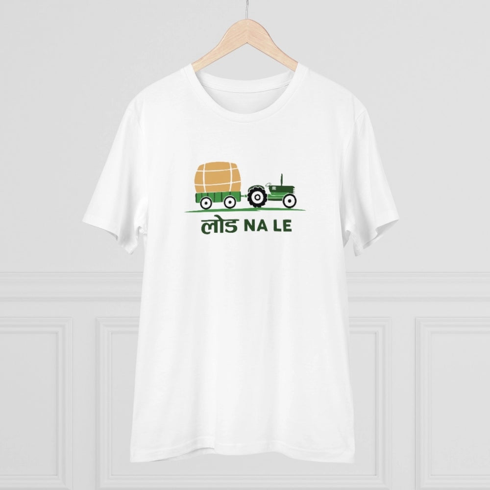 HamariDookan Men's PC Cotton Load Na Lee Printed T Shirt (Color: White, Thread Count: 180GSM)