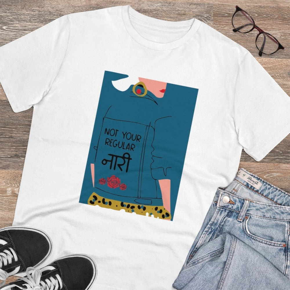 HamariDookan Men's PC Cotton Not Your Regular Naari Printed T Shirt (Color: White, Thread Count: 180GSM)