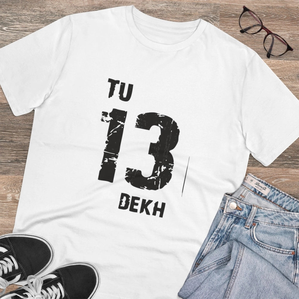 HamariDookan Men's PC Cotton Tu 13 Dekh Printed T Shirt (Color: White, Thread Count: 180GSM)