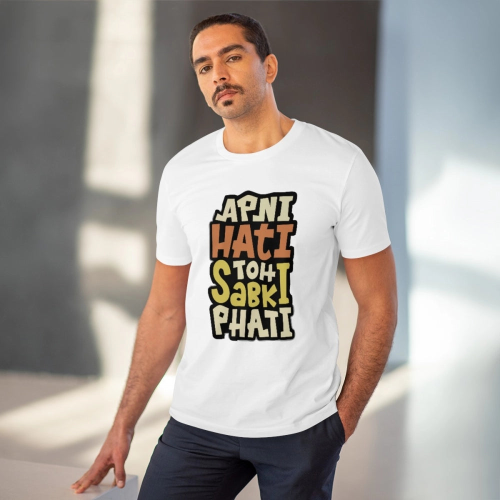 HamariDookan Men's PC Cotton Apni Hati To Sabki Phati Printed T Shirt (Color: White, Thread Count: 180GSM)