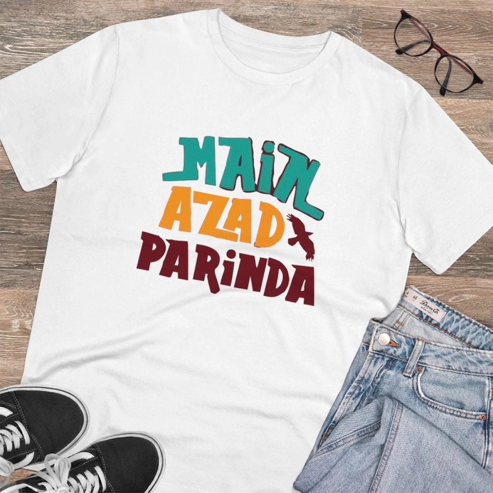 HamariDookan Men's PC Cotton Me Azad Parinda Printed T Shirt (Color: White, Thread Count: 180GSM)