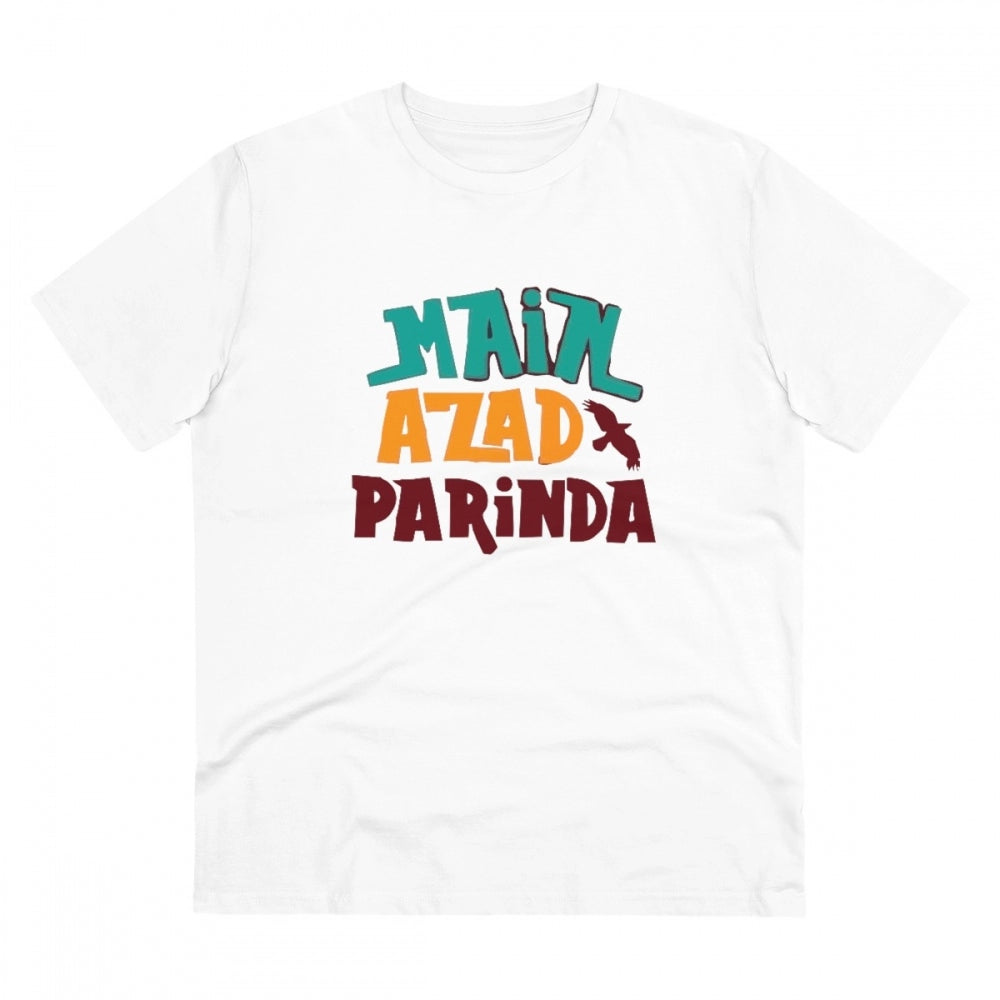 HamariDookan Men's PC Cotton Me Azad Parinda Printed T Shirt (Color: White, Thread Count: 180GSM)