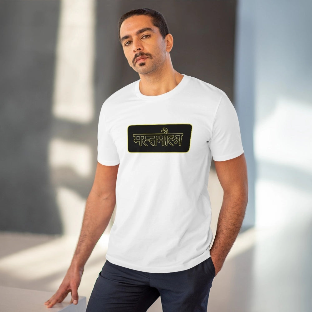 HamariDookan Men's PC Cotton Mast Moula Printed T Shirt (Color: White, Thread Count: 180GSM)