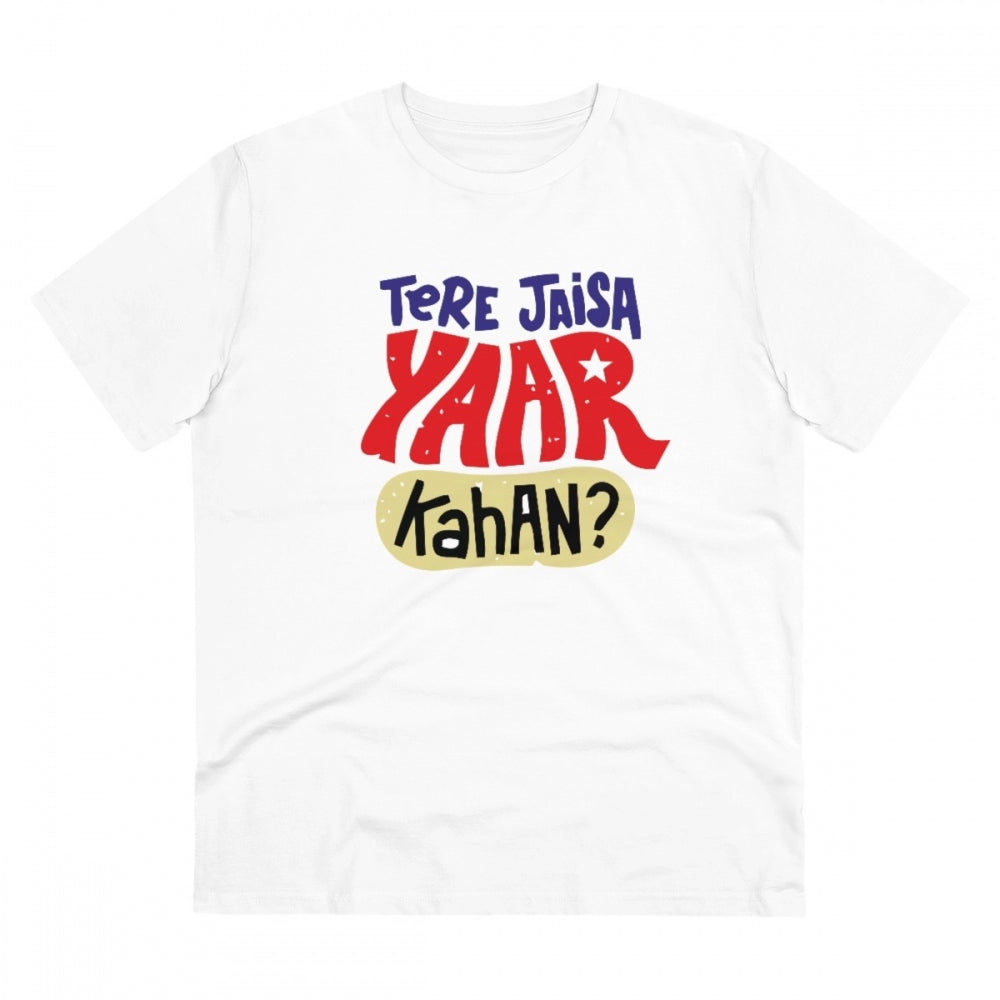 HamariDookan Men's PC Cotton Tere Jeisa Yaar Kaha Printed T Shirt (Color: White, Thread Count: 180GSM)