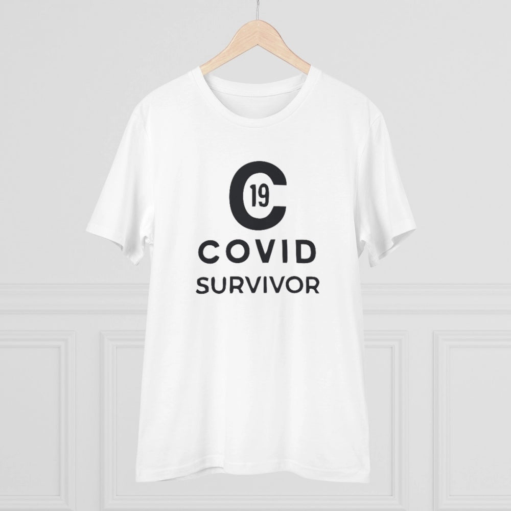 HamariDookan Men's PC Cotton Covid 19 Survivor Printed T Shirt (Color: White, Thread Count: 180GSM)