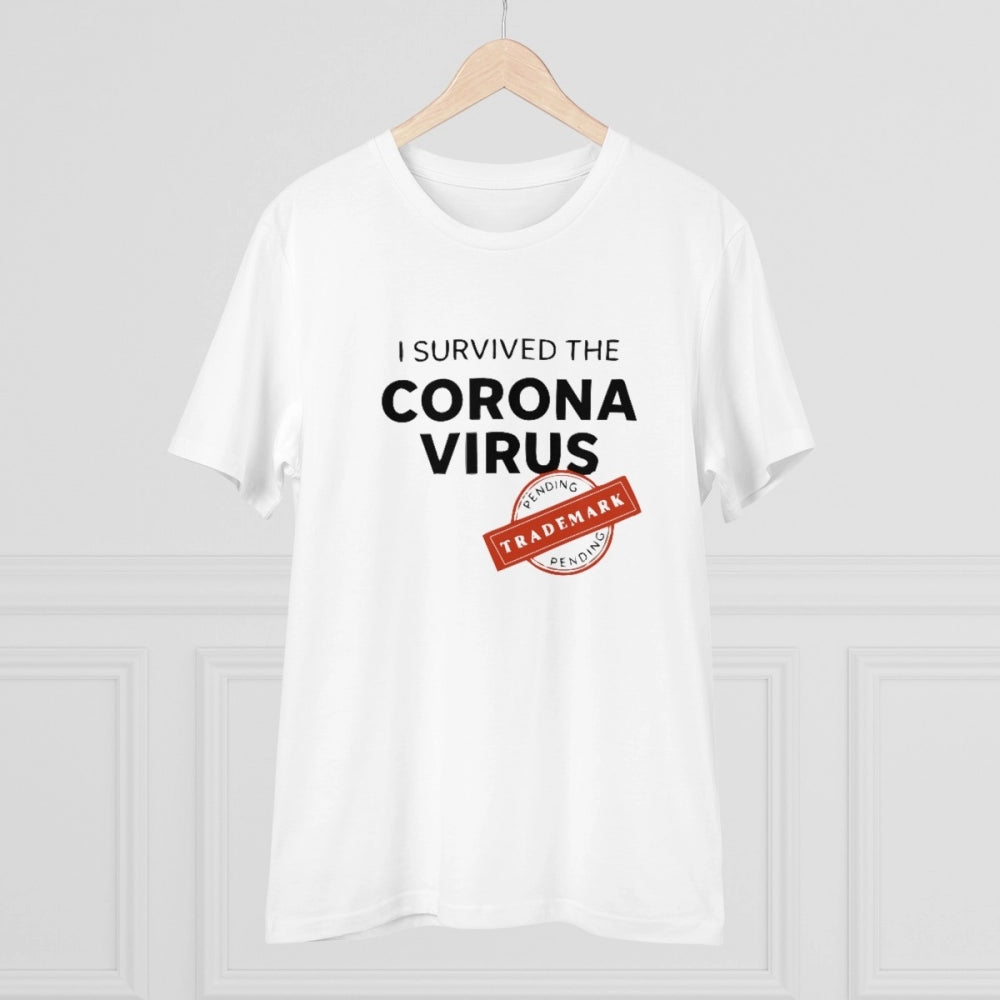 HamariDookan Men's PC Cotton I Survived Corona Virus Printed T Shirt (Color: White, Thread Count: 180GSM)