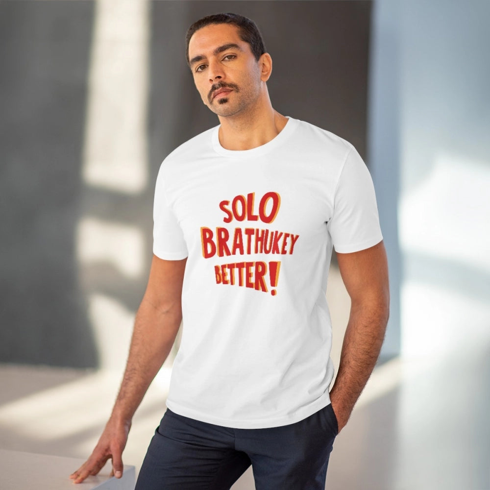 HamariDookan Men's PC Cotton Telugu Desing Printed T Shirt (Color: White, Thread Count: 180GSM)