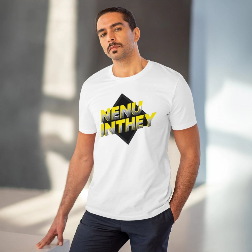 HamariDookan Men's PC Cotton Telugu Desing Printed T Shirt (Color: White, Thread Count: 180GSM)