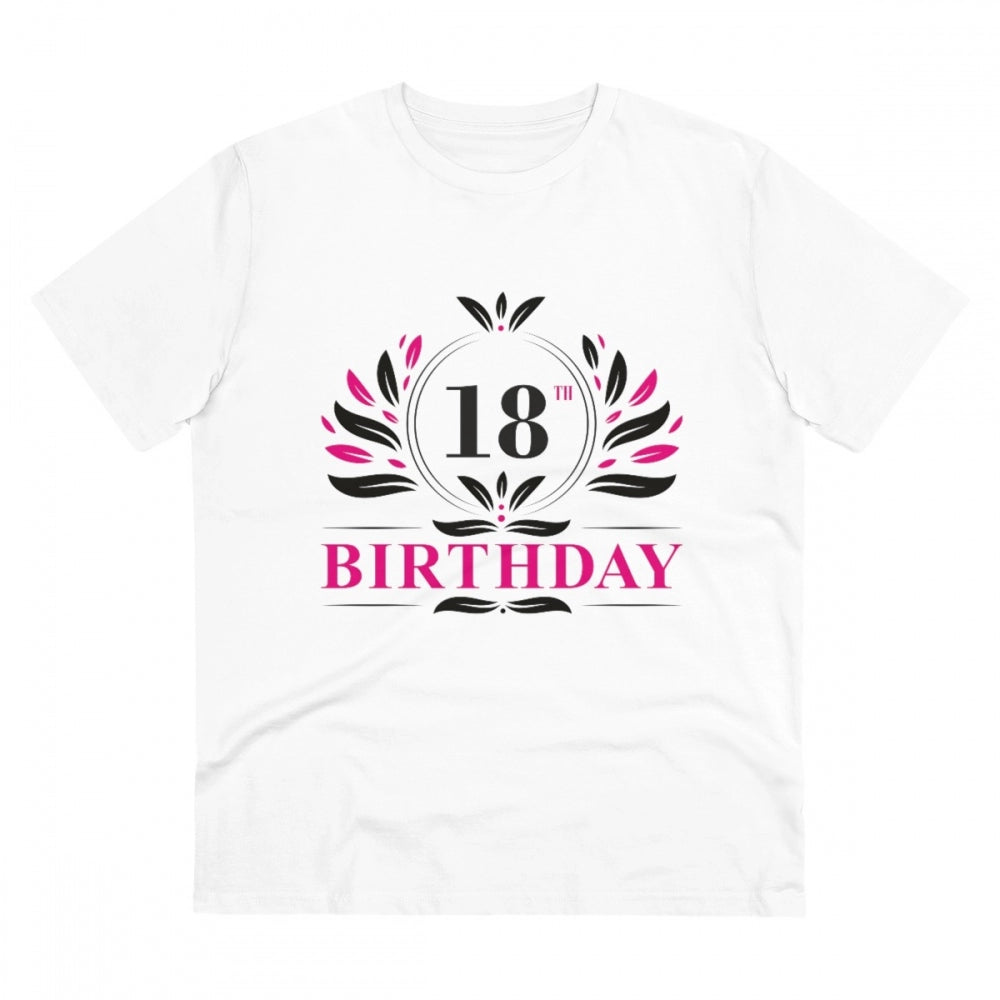 HamariDookan Men's PC Cotton 18th Birthday Printed T Shirt (Color: White, Thread Count: 180GSM)