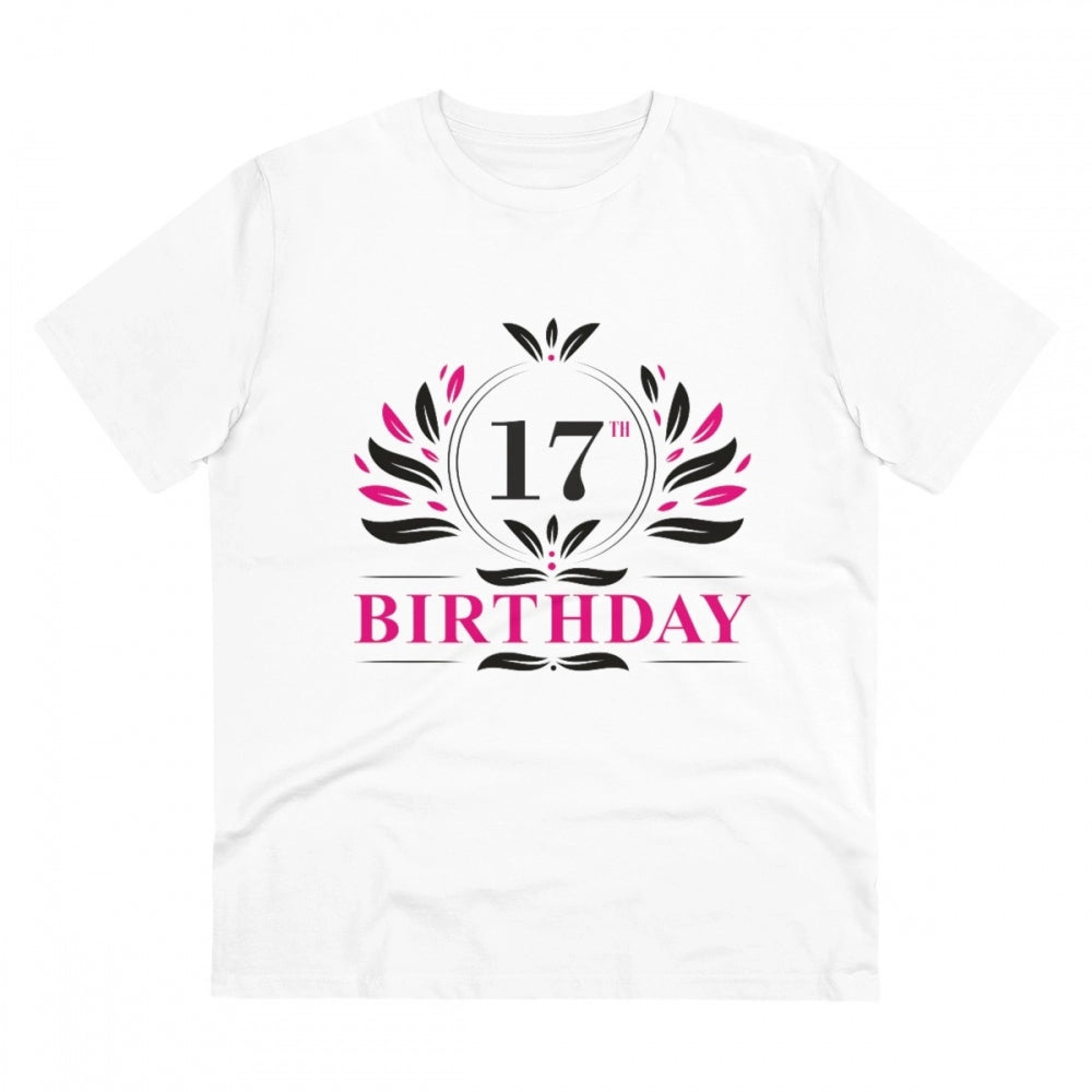 HamariDookan Men's PC Cotton 17th Birthday Printed T Shirt (Color: White, Thread Count: 180GSM)