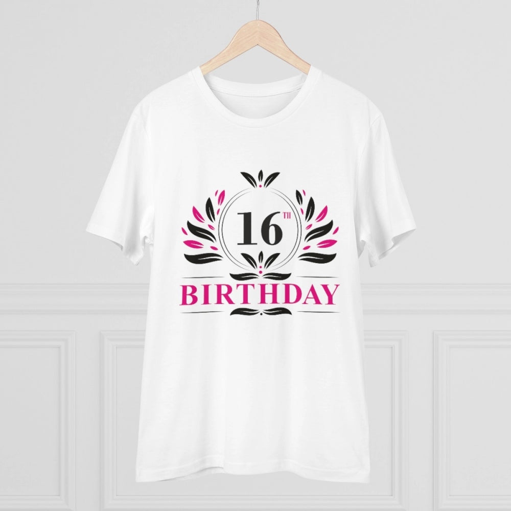 HamariDookan Men's PC Cotton 16th Birthday Printed T Shirt (Color: White, Thread Count: 180GSM)