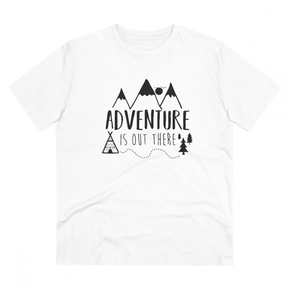 HamariDookan Men's PC Cotton Explore The Unseen Printed T Shirt (Color: White, Thread Count: 180GSM)