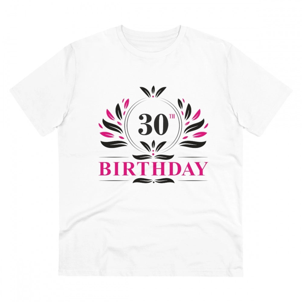 HamariDookan Men's PC Cotton 30th Birthday Printed T Shirt (Color: White, Thread Count: 180GSM)